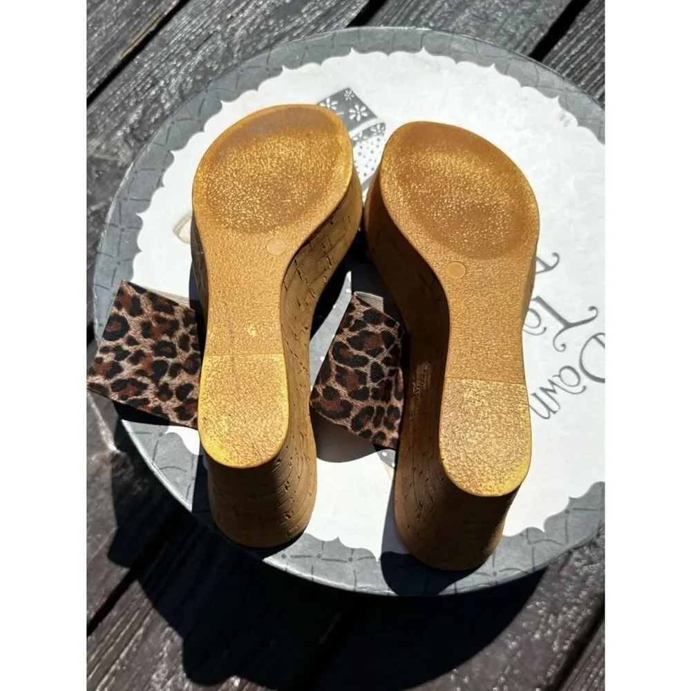 Italian Shoemakers Leopard-Print Cork Wedge Slides